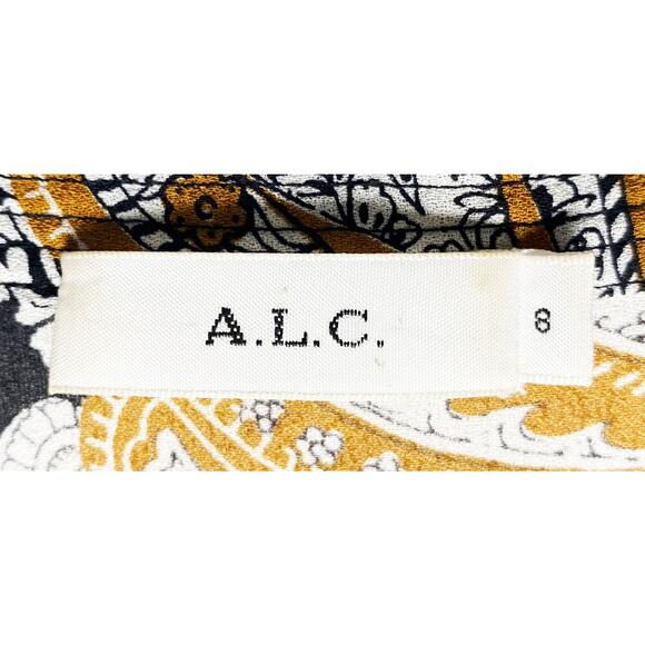 A.L.C. Women's Floral Lox Silk Top Black Gold Keyhole/V Neck Long Sleeve Peplum - Picture 11 of 13